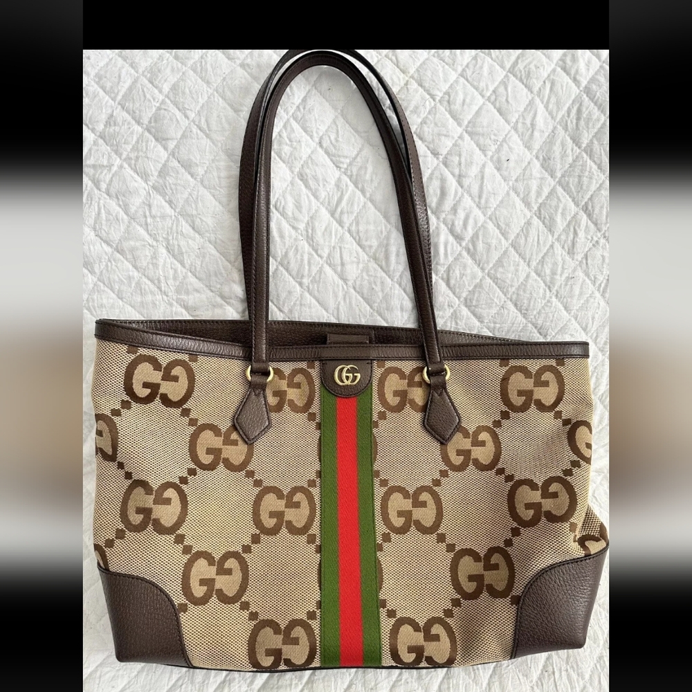 Gucci Brown and Green Monogram Tote